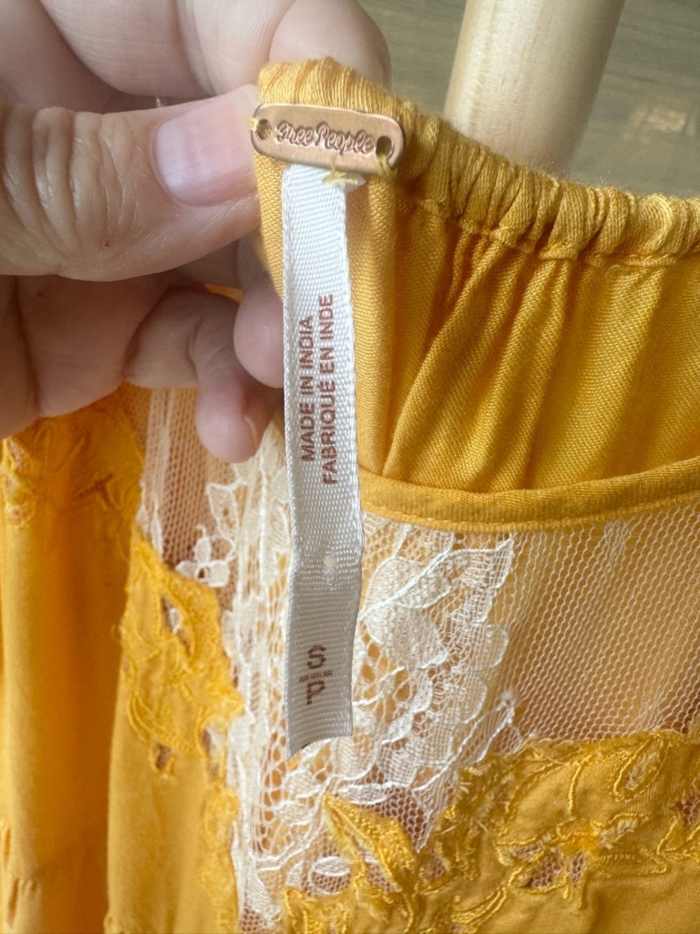 Free People Yellow Lace Trim Tiered Maxi Dress S/P EUC Boho - Picture 4 of 12